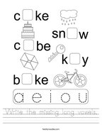 Write the missing long vowels Handwriting Sheet