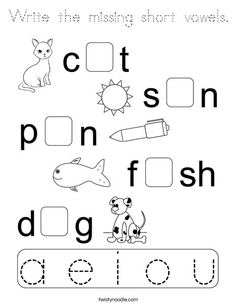 Write the missing short vowels. Coloring Page