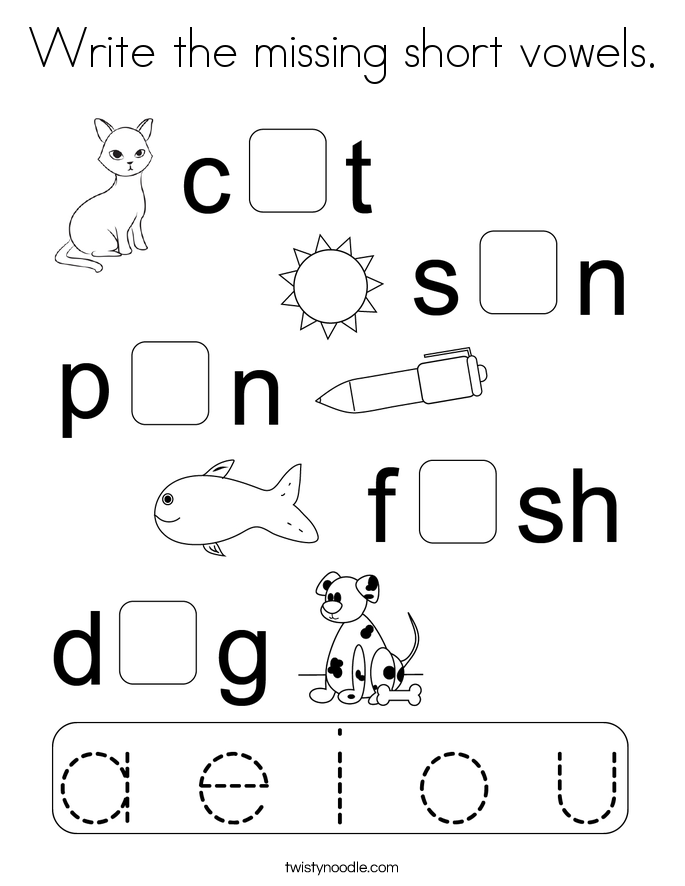 Write the missing short vowels. Coloring Page