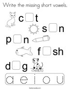 Write the missing short vowels Coloring Page