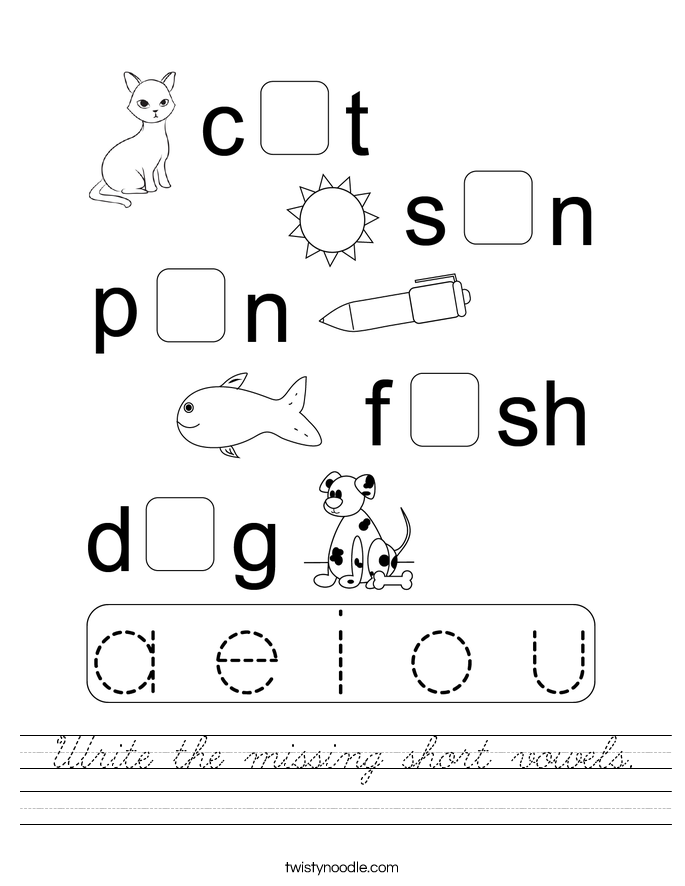 Write the missing short vowels. Worksheet