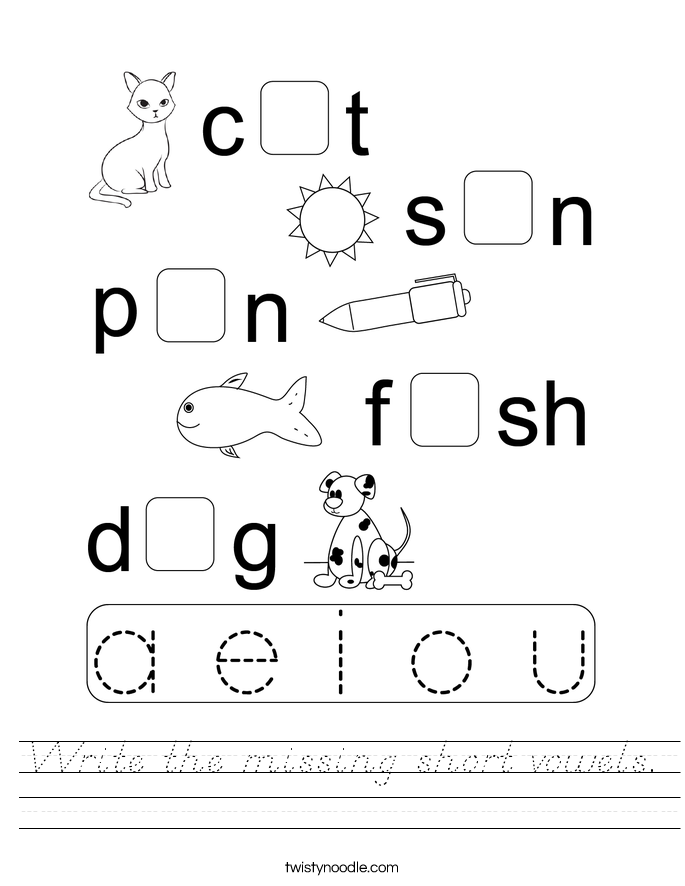 Write the missing short vowels. Worksheet