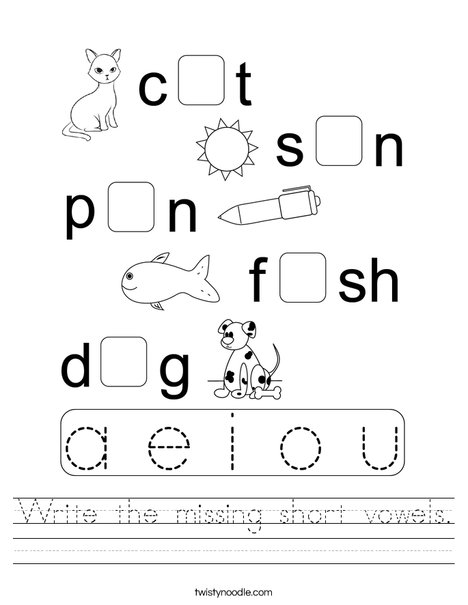 Write the missing short vowels. Worksheet