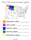 Write the name of each capital. Coloring Page