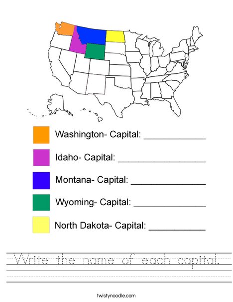 Write the name of each capital-NW Worksheet
