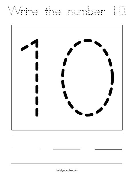 Write the number 10 Coloring Page - Tracing - Twisty Noodle