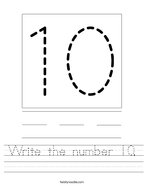 Write the number 10 Handwriting Sheet