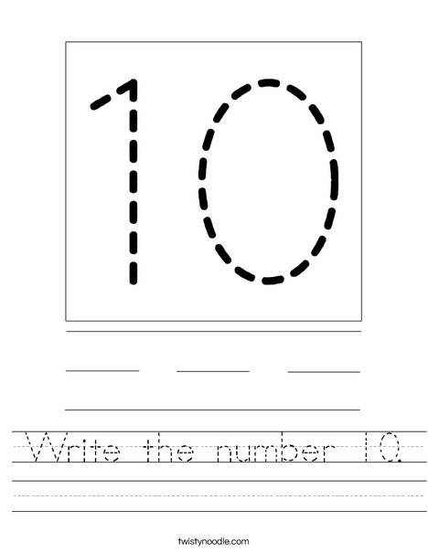 Write the number 10. Worksheet