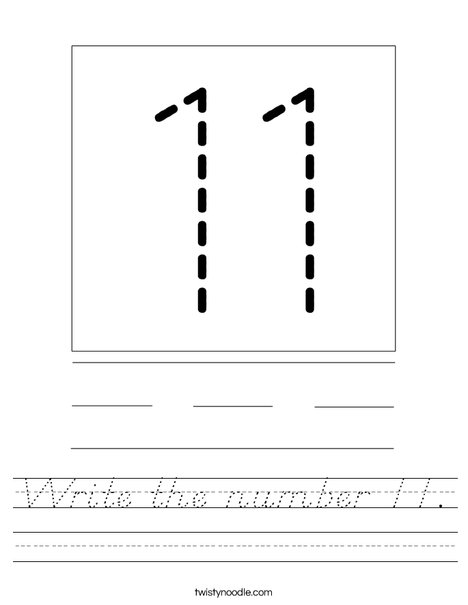 Write the number 11. Worksheet