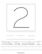 Write the number 2 Handwriting Sheet