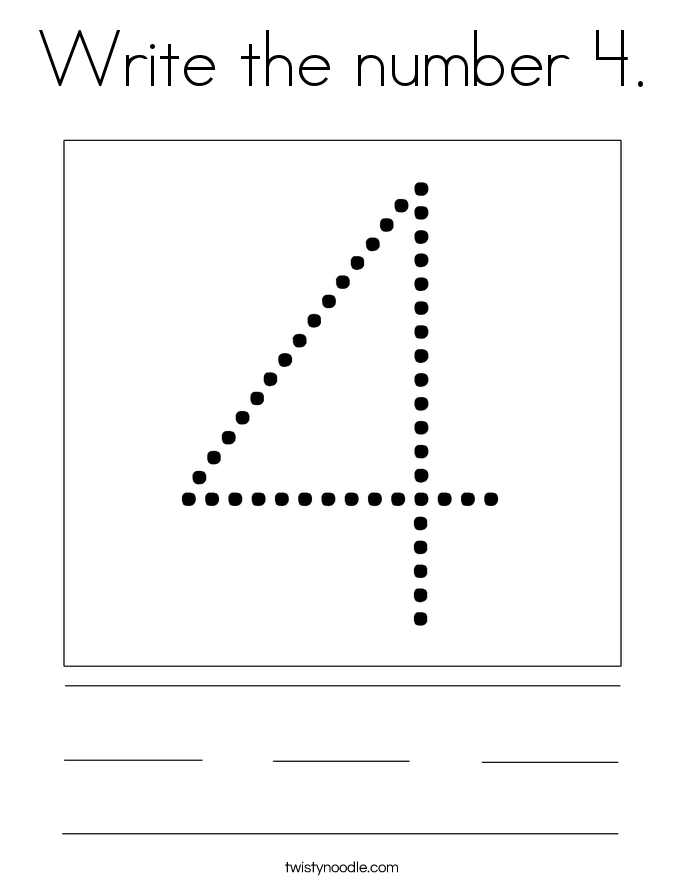 Write the number 4. Coloring Page