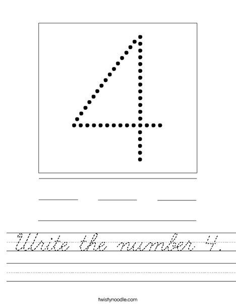 Write the number 4. Worksheet