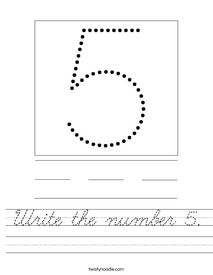 Write the number 5. Worksheet
