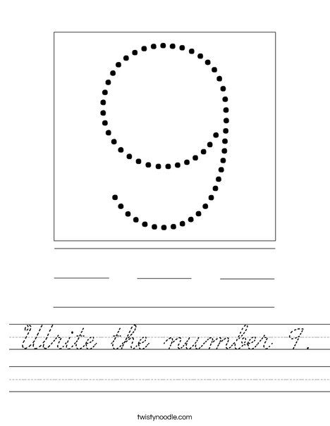 Write the number 9. Worksheet