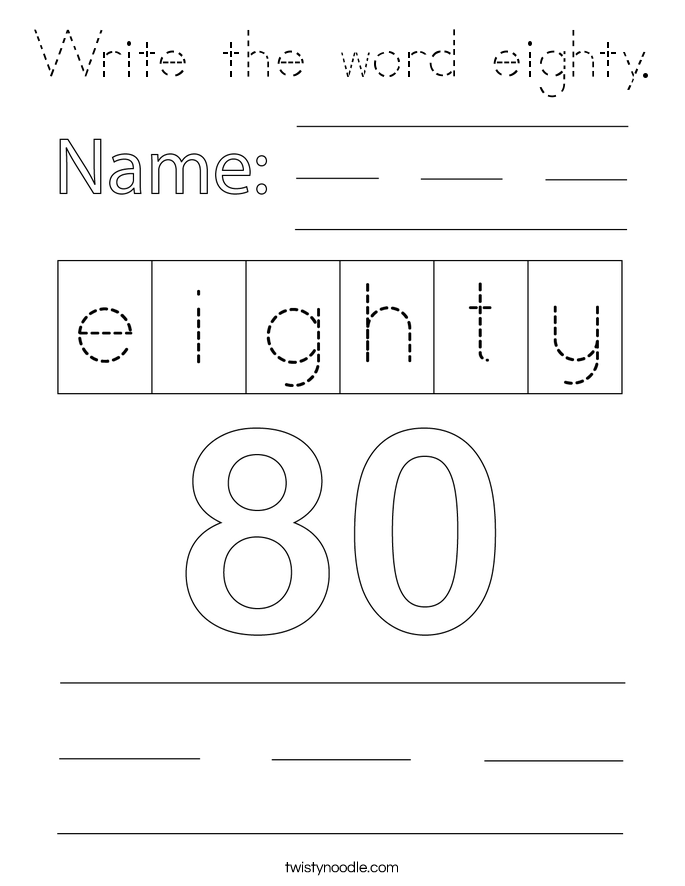 Write the word eighty. Coloring Page