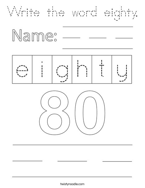 Write the number eighty. Coloring Page