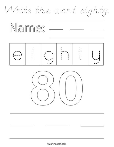 Write the number eighty. Coloring Page