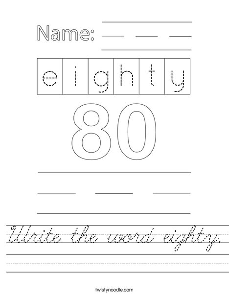 Write the number eighty. Worksheet