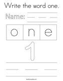 Write the word one Coloring Page