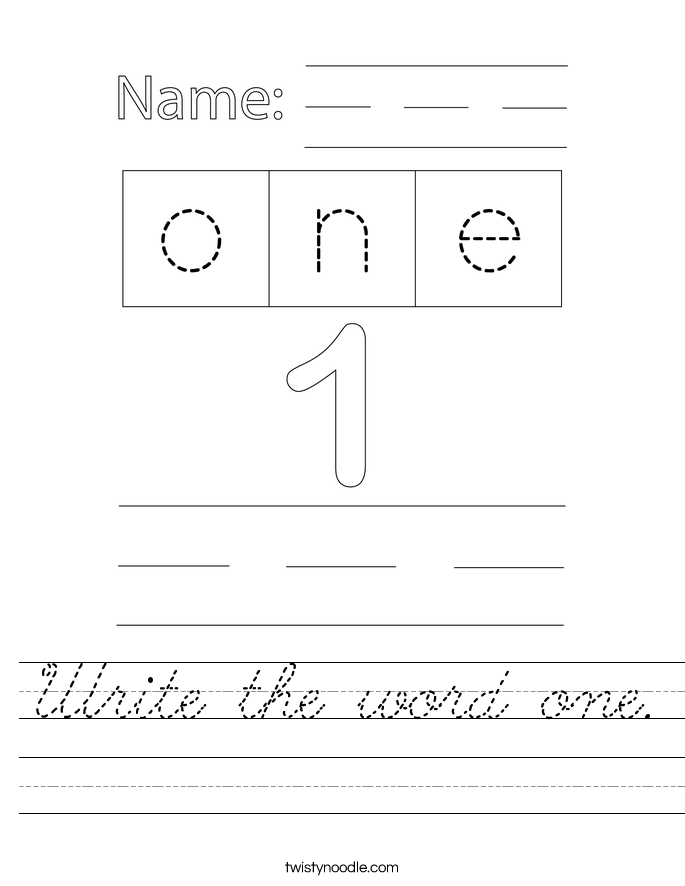 Write the word one. Worksheet