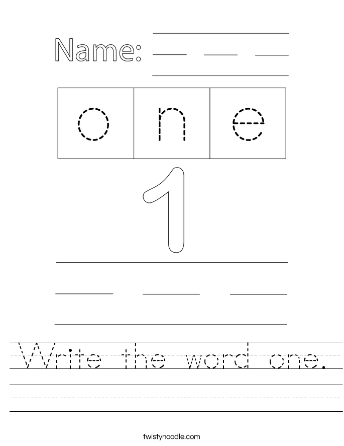 Write the word one. Worksheet