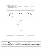 Write the word one Handwriting Sheet