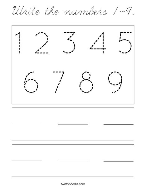 Write the numbers 1-9. Coloring Page