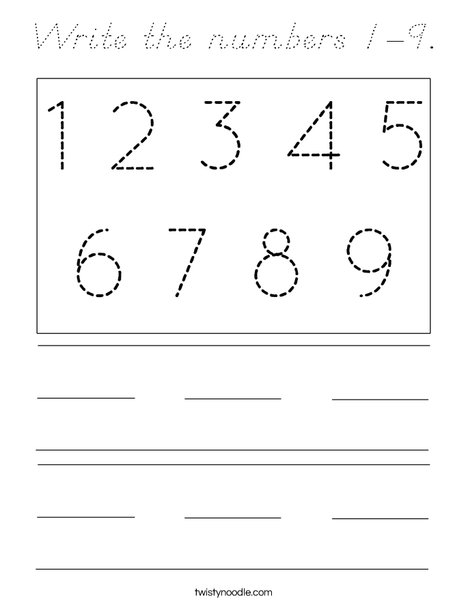 Write the numbers 1-9. Coloring Page