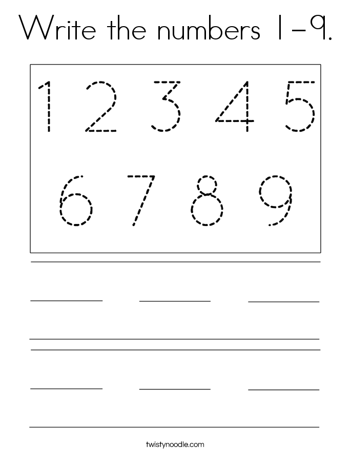 Write the numbers 1-9. Coloring Page