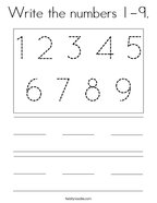 Write the numbers 1-9 Coloring Page