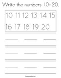 Write the numbers 10-20 Coloring Page