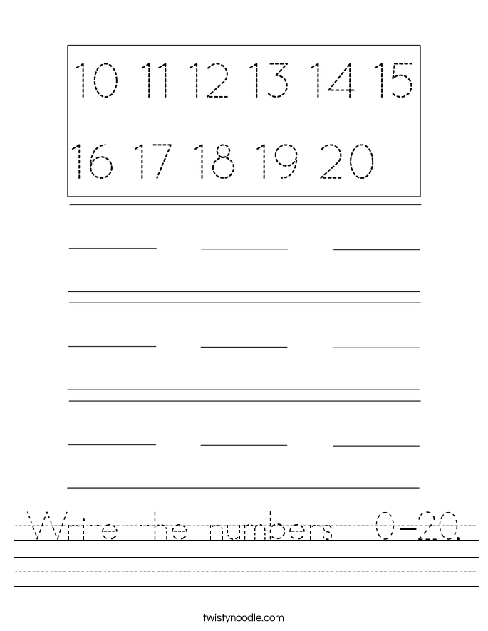 Write the numbers 10-20. Worksheet