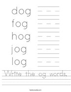 Write the og words Handwriting Sheet