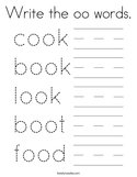 Write the oo words Coloring Page