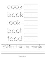Write the oo words Handwriting Sheet