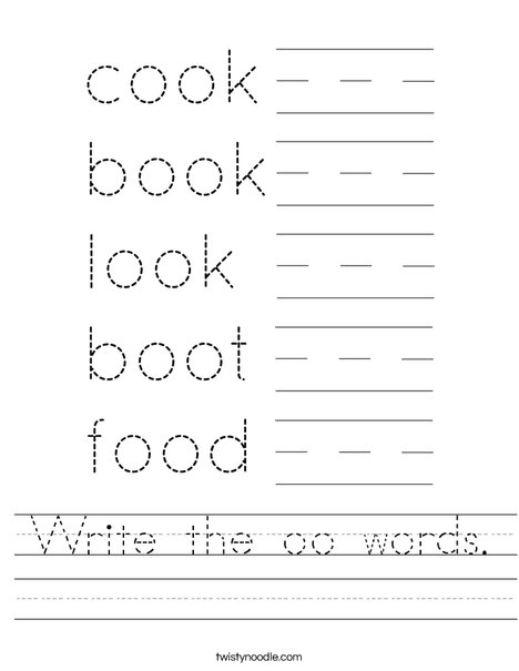 Write the oo words Worksheet Twisty Noodle Write the oo words Worksheet Twisty Noodle