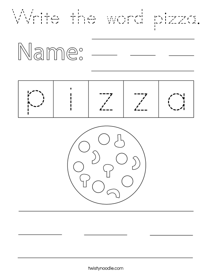 Write the word pizza. Coloring Page