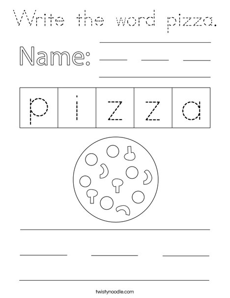 Write the pizza. Coloring Page