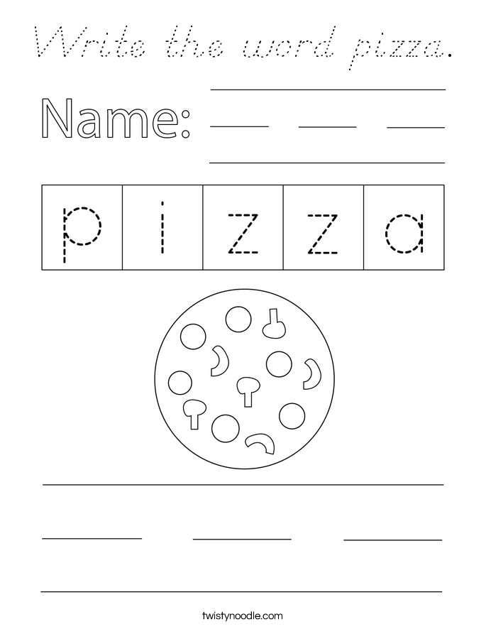 Write the word pizza. Coloring Page