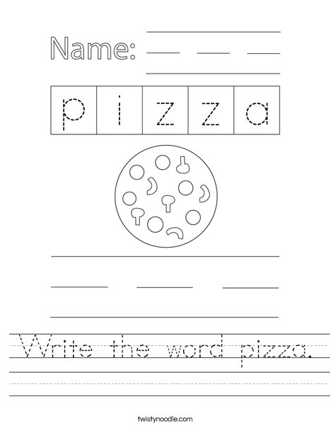 Write the pizza. Worksheet