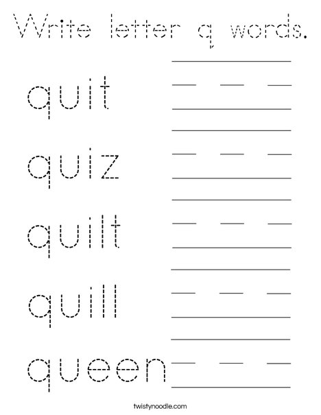 Write the q words. Coloring Page