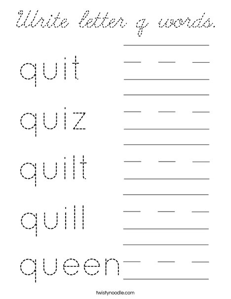 Write the q words. Coloring Page