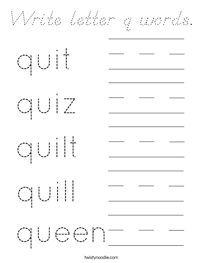 Write letter q words. Coloring Page