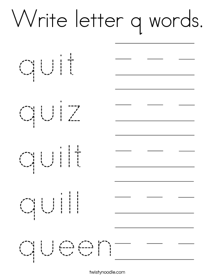 Write letter q words. Coloring Page