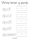 Write letter q words Coloring Page