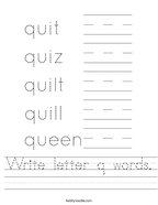 Write letter q words Handwriting Sheet