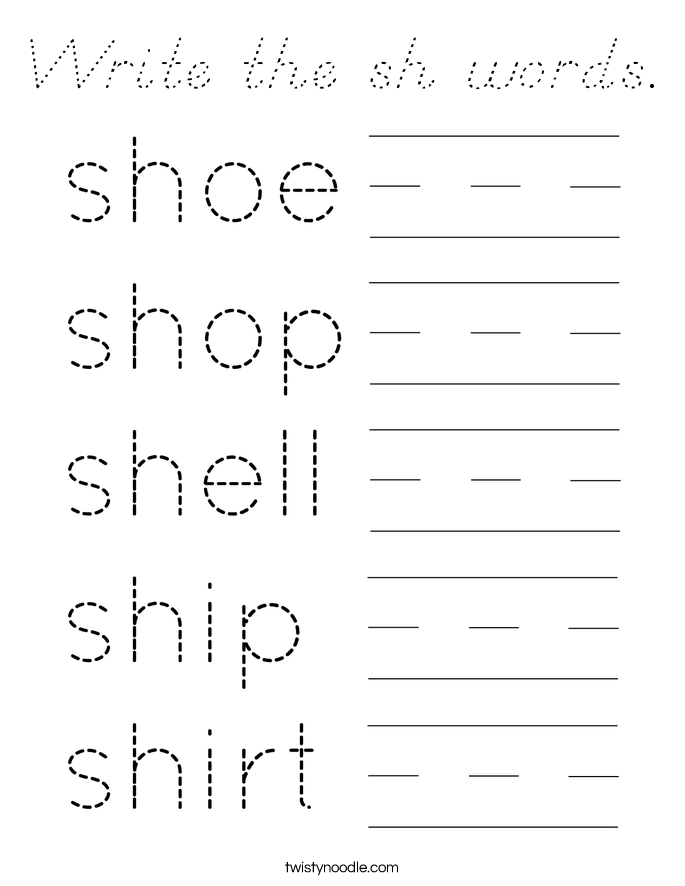 Write the sh words. Coloring Page