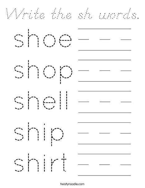 Write the sh words. Coloring Page