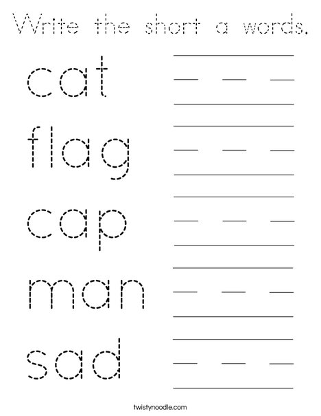 Write the short a words. Coloring Page
