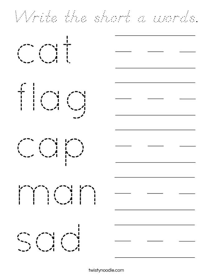 Write the short a words. Coloring Page